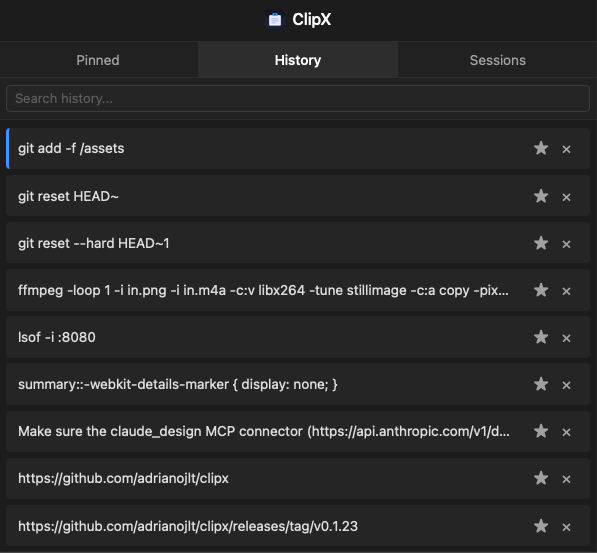 ClipX history search